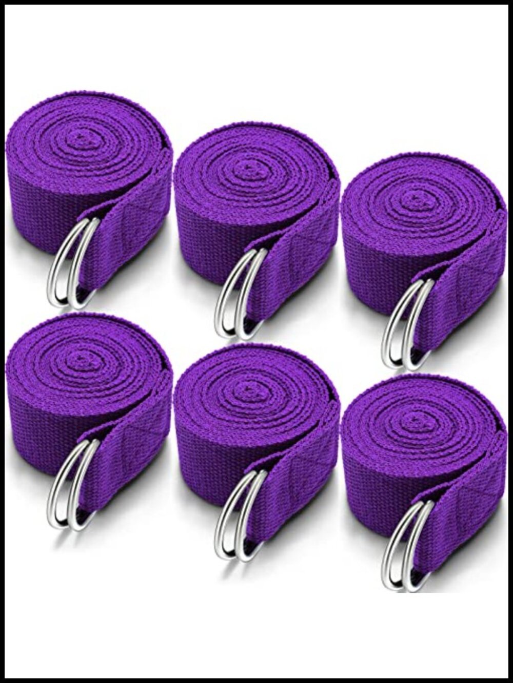 Yoga Straps for Stretching 8 Ft Polycotton Non Slip D Ring Buckle 6 Pc Set